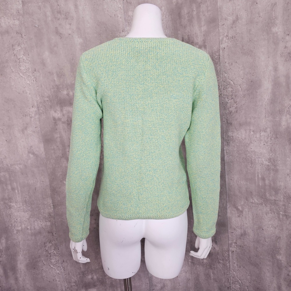 L.L. Bean Women's Cotton Sweater Small‎ Green Blue Marled Knit Crewneck Pullover - Picture 6 of 8